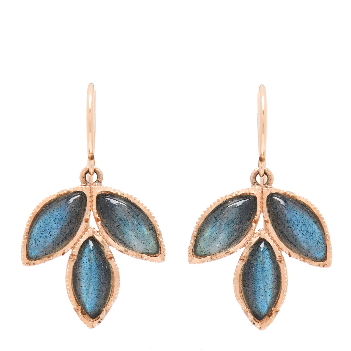 18K Rose Gold Labradorite 3-Leaf Drop Earrings
