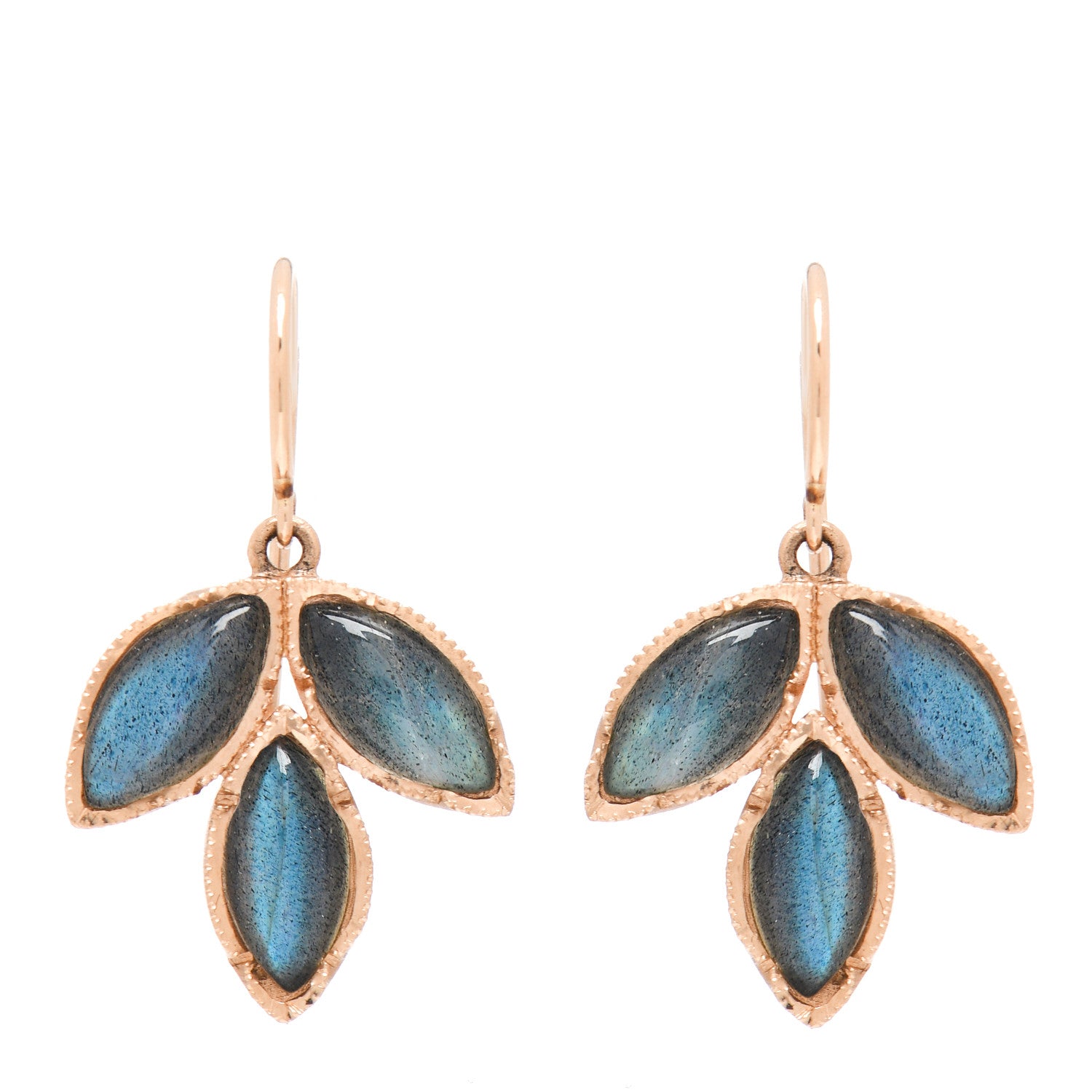 Irene Neuwirth 18K Rose Gold Labradorite 3-Leaf Drop Earrings 1 of 4