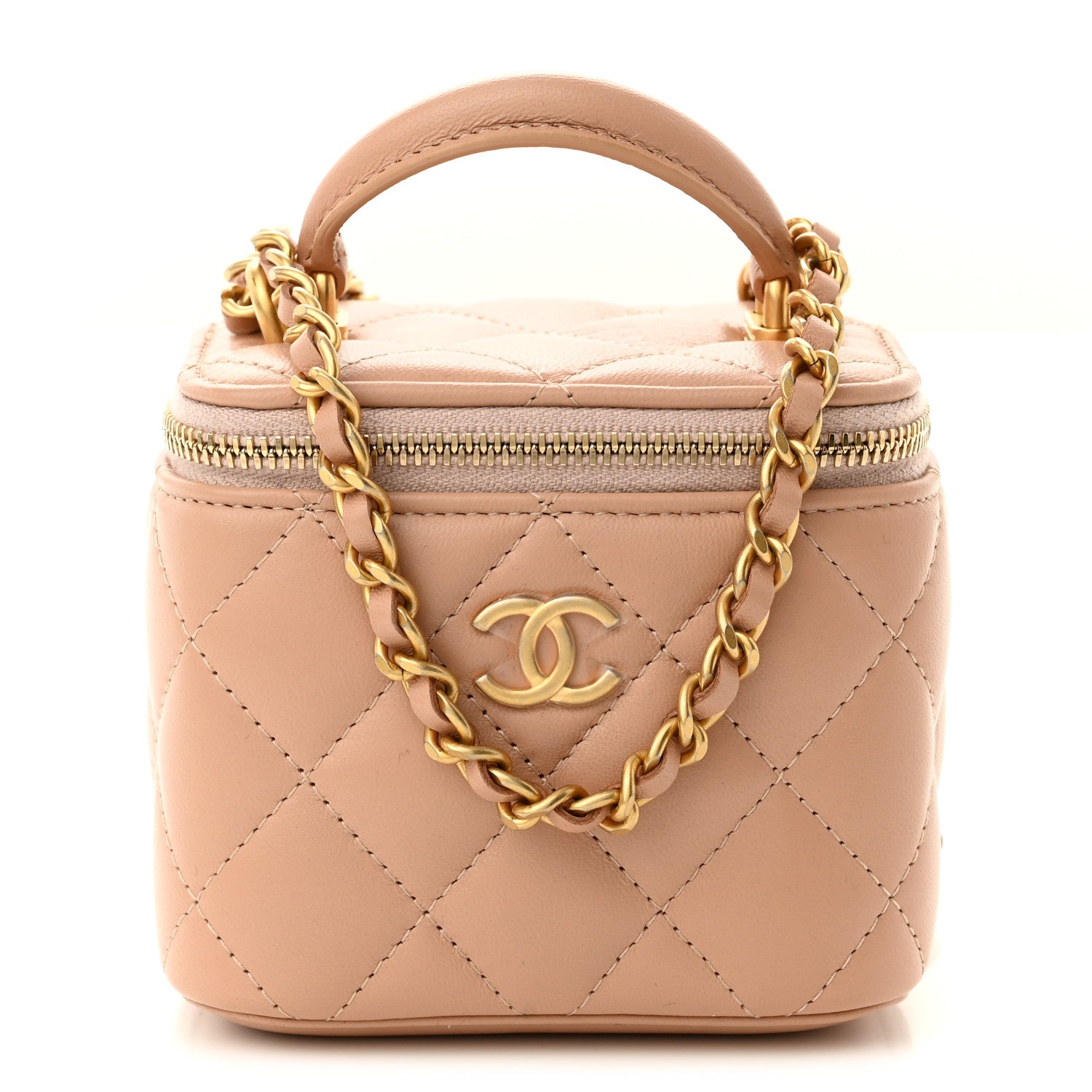 Chanel Lambskin Quilted Top Handle Mini Vanity Case With Chain Beige 1 of 10