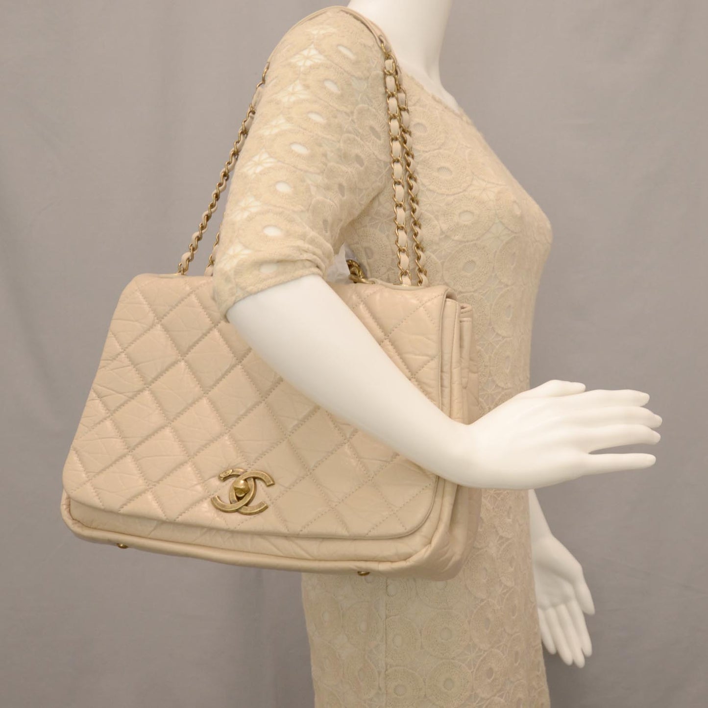 Quilted Large Pondichery Flap Beige