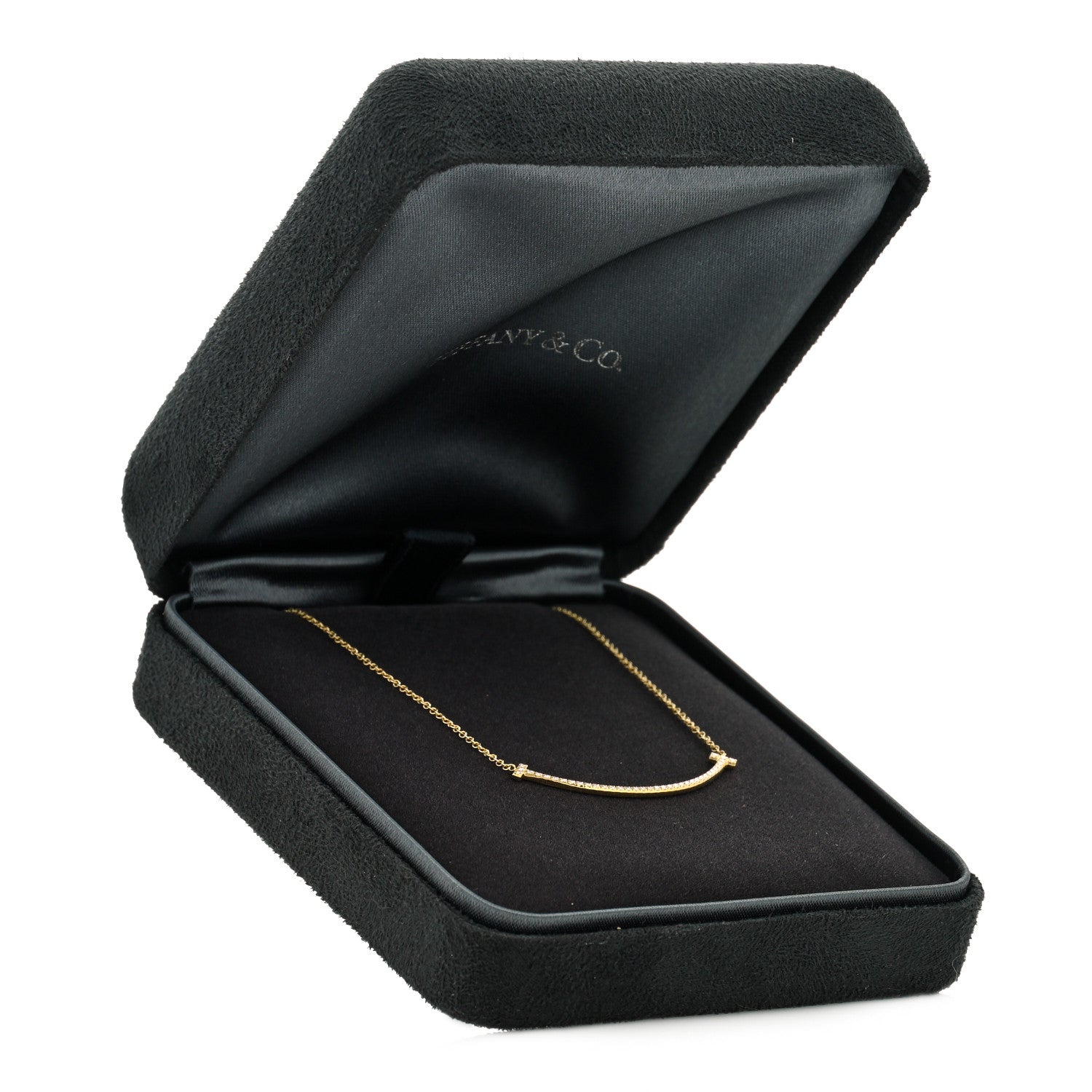 Tiffany 18K Yellow Gold Diamond Small T Smile Pendant Necklace 6 of 6