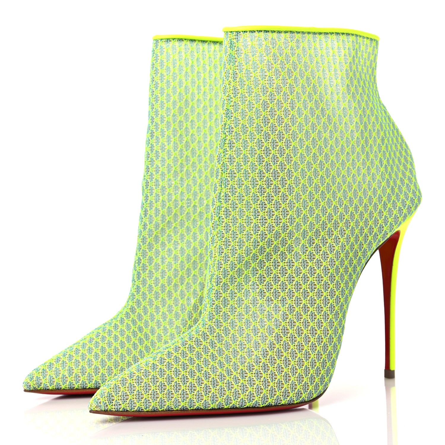 Christian Louboutin Lace Denim Gipsybootie 100 Ankle Boots 40 Jeans Fluo 3 of 6