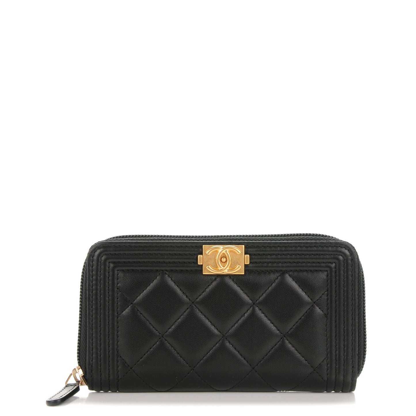 Lambskin Quilted Small Boy Zip Around Wallet Black
