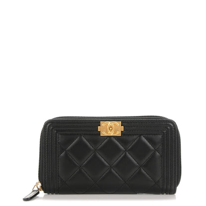 Chanel Lambskin Quilted Small Boy Zip Around Wallet Black 1 of 8