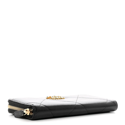 Chanel Shiny Goatskin Quilted Chanel 19 Long Zipped Around Wallet Black 4 of 11