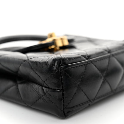 Chanel Shiny Aged Calfskin Quilted Mini Nano Kelly Shopper Black 9 of 11
