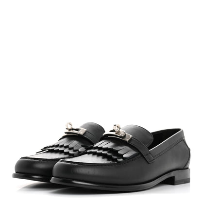 Hermes Fringed Calfskin Womens Destin Loafer 38 Black 4 of 10