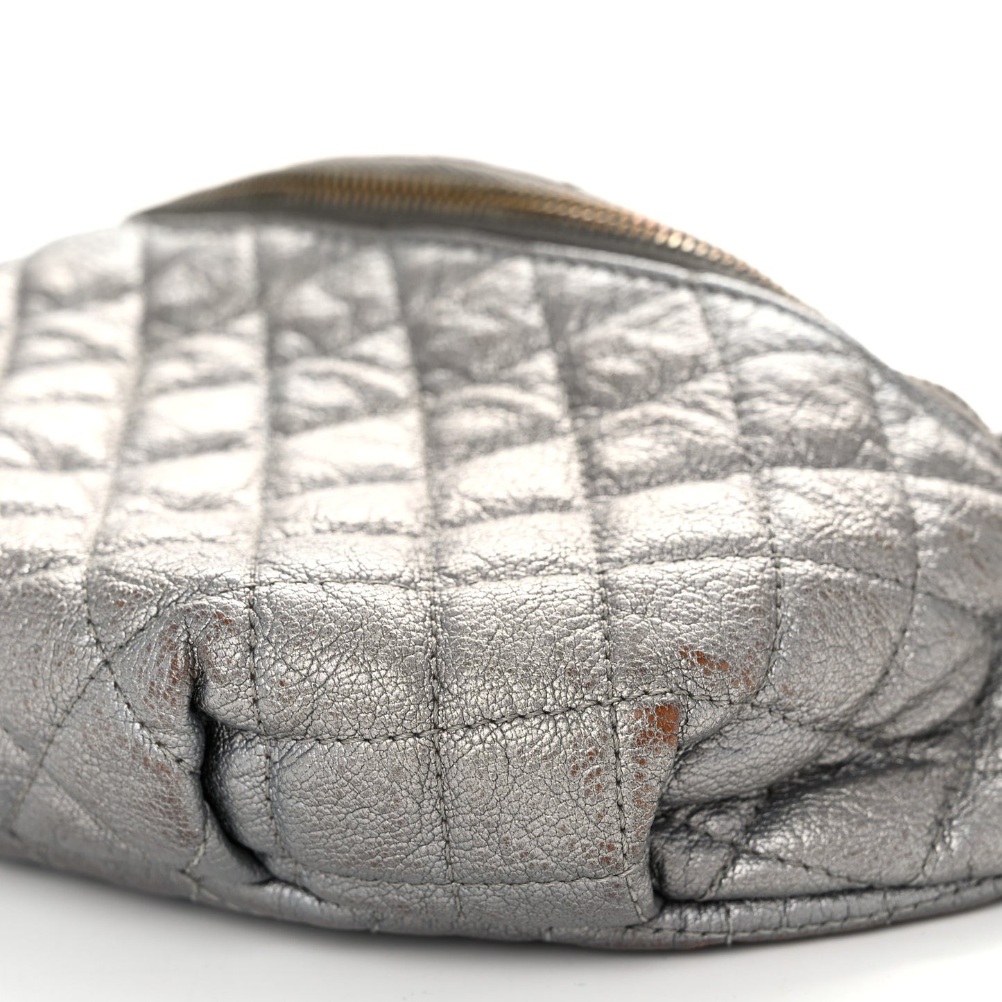 Metallic Calfskin Quilted Banane Waist Bag Fanny Pack Dark Silver