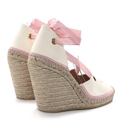Gucci Canvas Grossgrain Embroidered Judit Ankle Wrap Platform 35/120mm Espadrille Wedges 40.5 White Shell 5 of 10