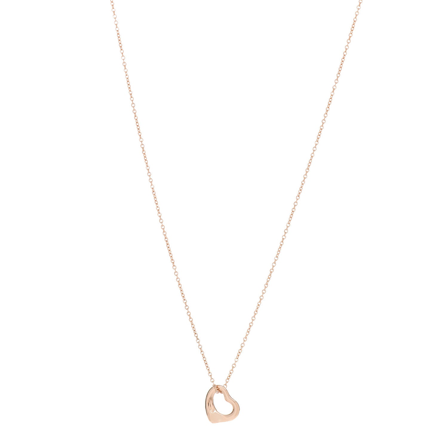 Tiffany 18K Rose Gold 11mm Elsa Peretti Open Heart Pendant Necklace 1 of 7