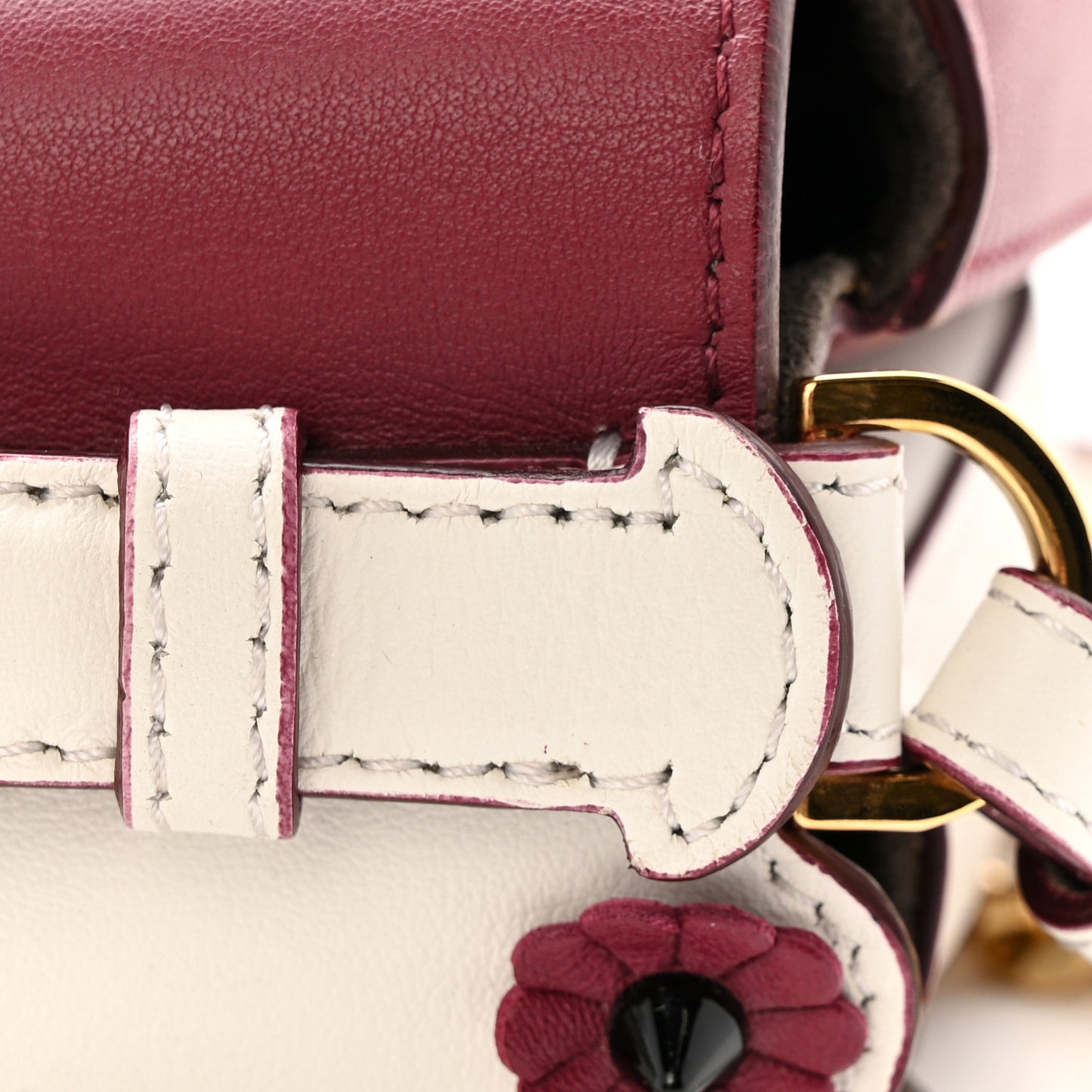 Vitello Dolce Nappa Flowerland Studded F is Fendi FF Micro Double Baguette White Multicolor