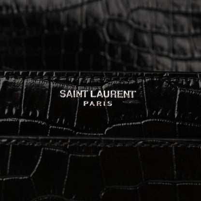 Saint Laurent Calfskin Crocodile Embossed Medium Monogram Sunset Black 7 of 9