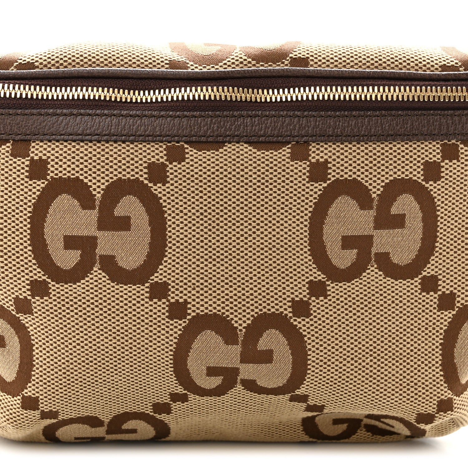 Gucci Monogram Jumbo GG Textured Dollar Calfskin Web Belt Bag Camel Ebony New Acero 8 of 10