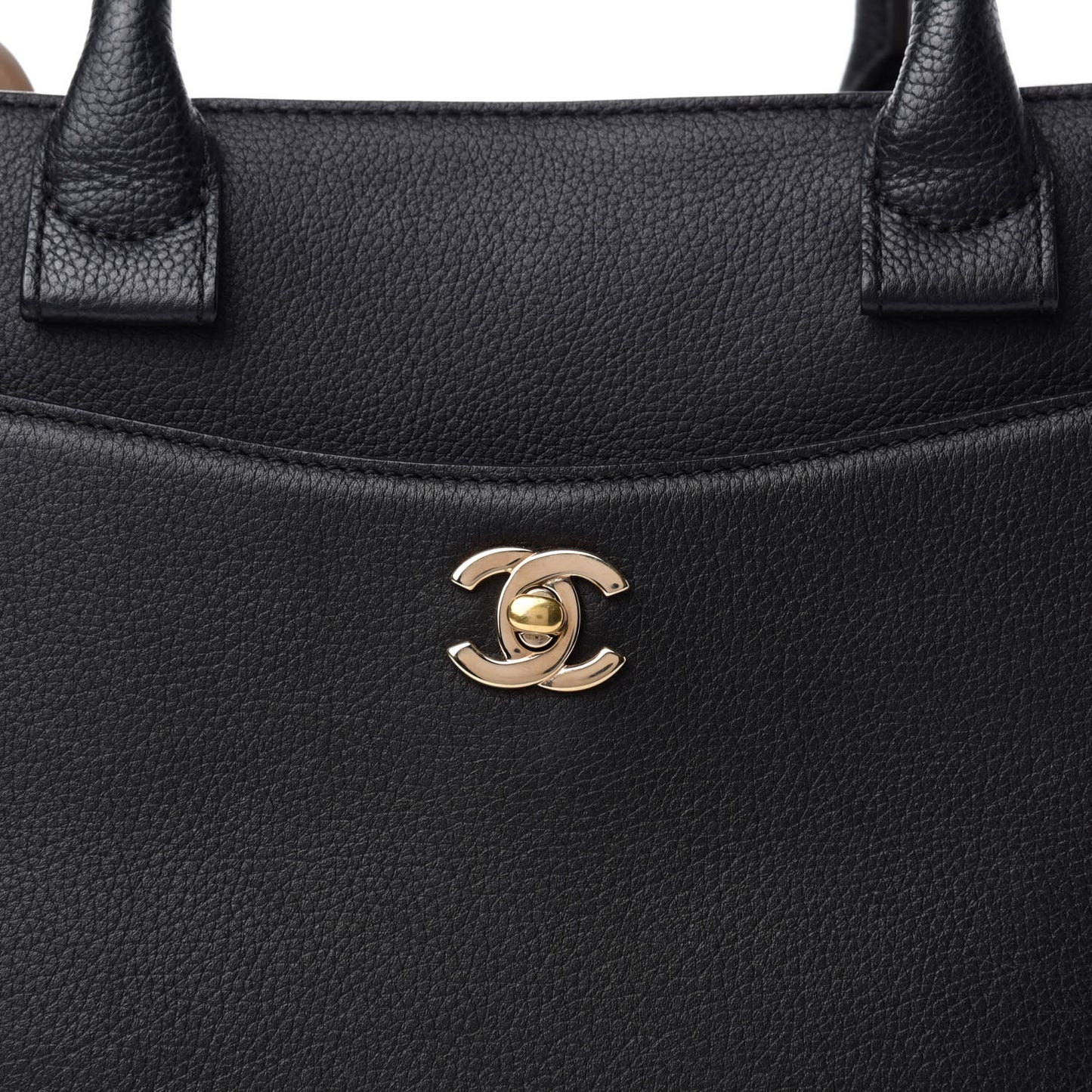 Grained Calfskin Small Bi-Color Neo Executive Shopper Tote Black Beige