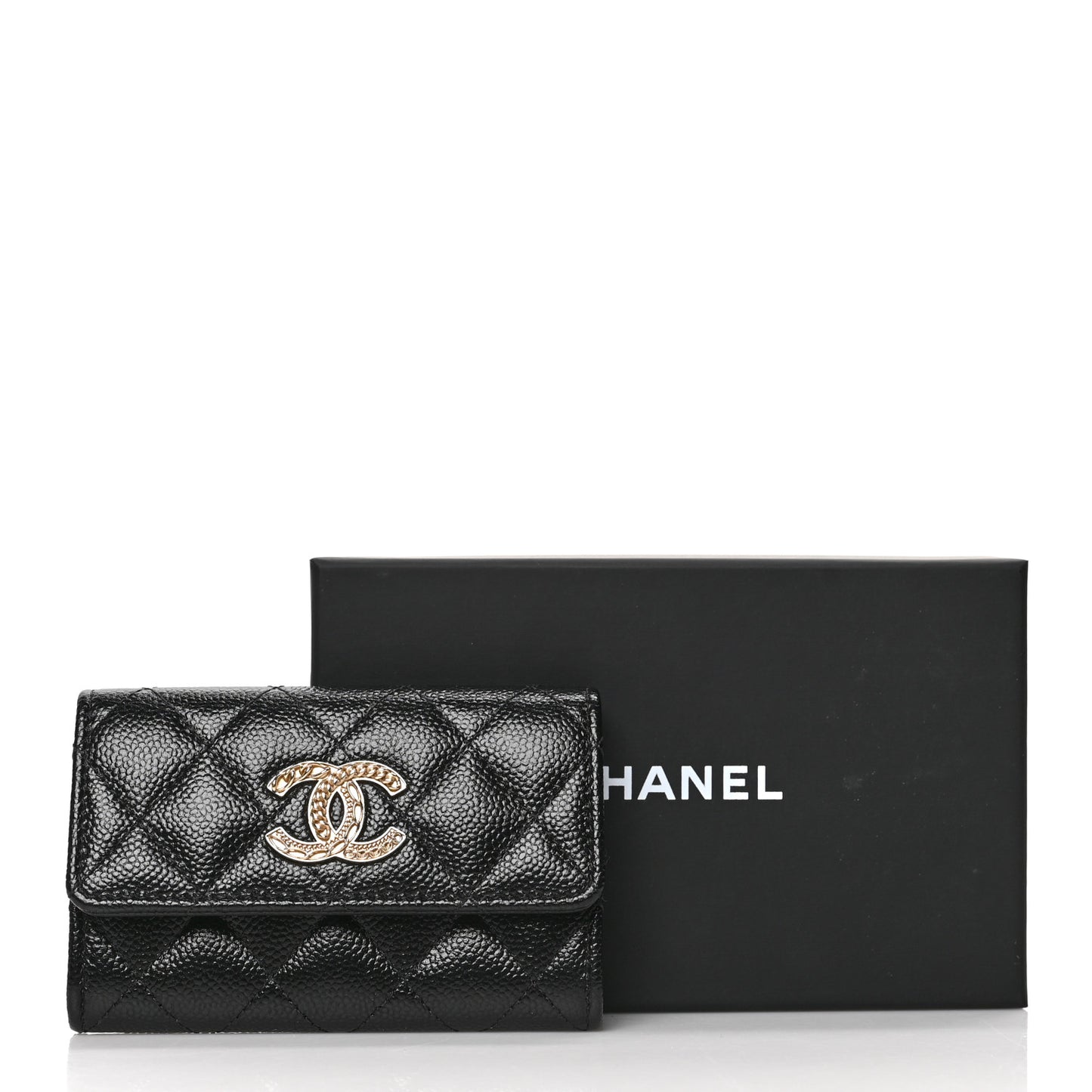 Caviar Quilted Chain CC Flap Card Holder Black
