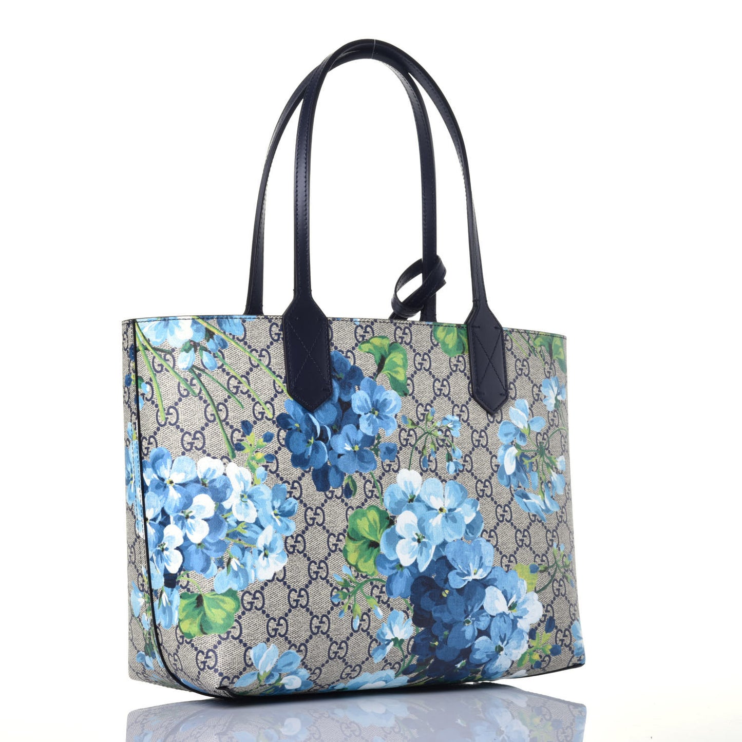 GG Supreme Monogram Blooms Small Reversible Tote Beige Blue Navy