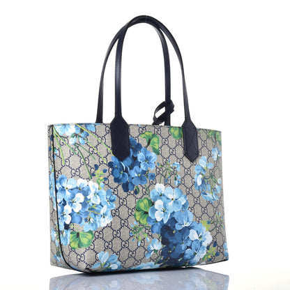 Gucci GG Supreme Monogram Blooms Small Reversible Tote Beige Blue Navy 8 of 30
