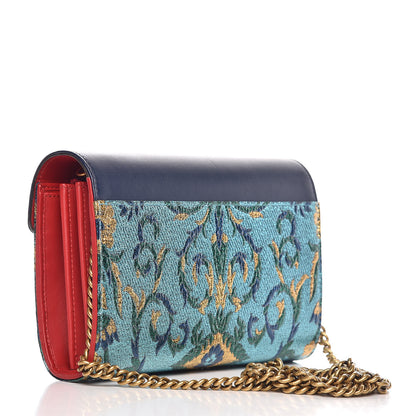 Gucci Metallic Brocade Calfskin Mini Dionysus Chain Wallet Black Blue Azure 3 of 8