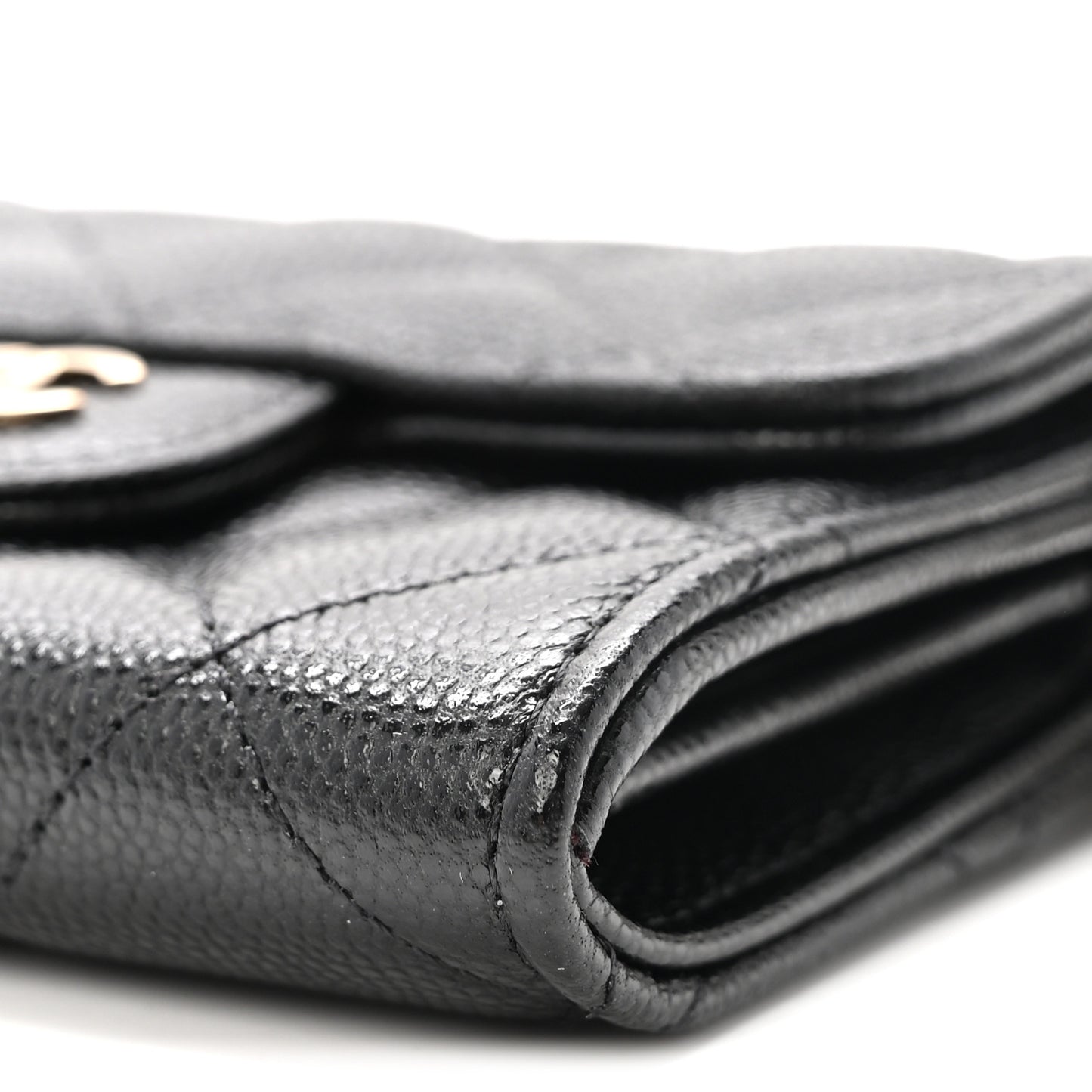 Caviar Quilted Flap Card Holder On Chain Black