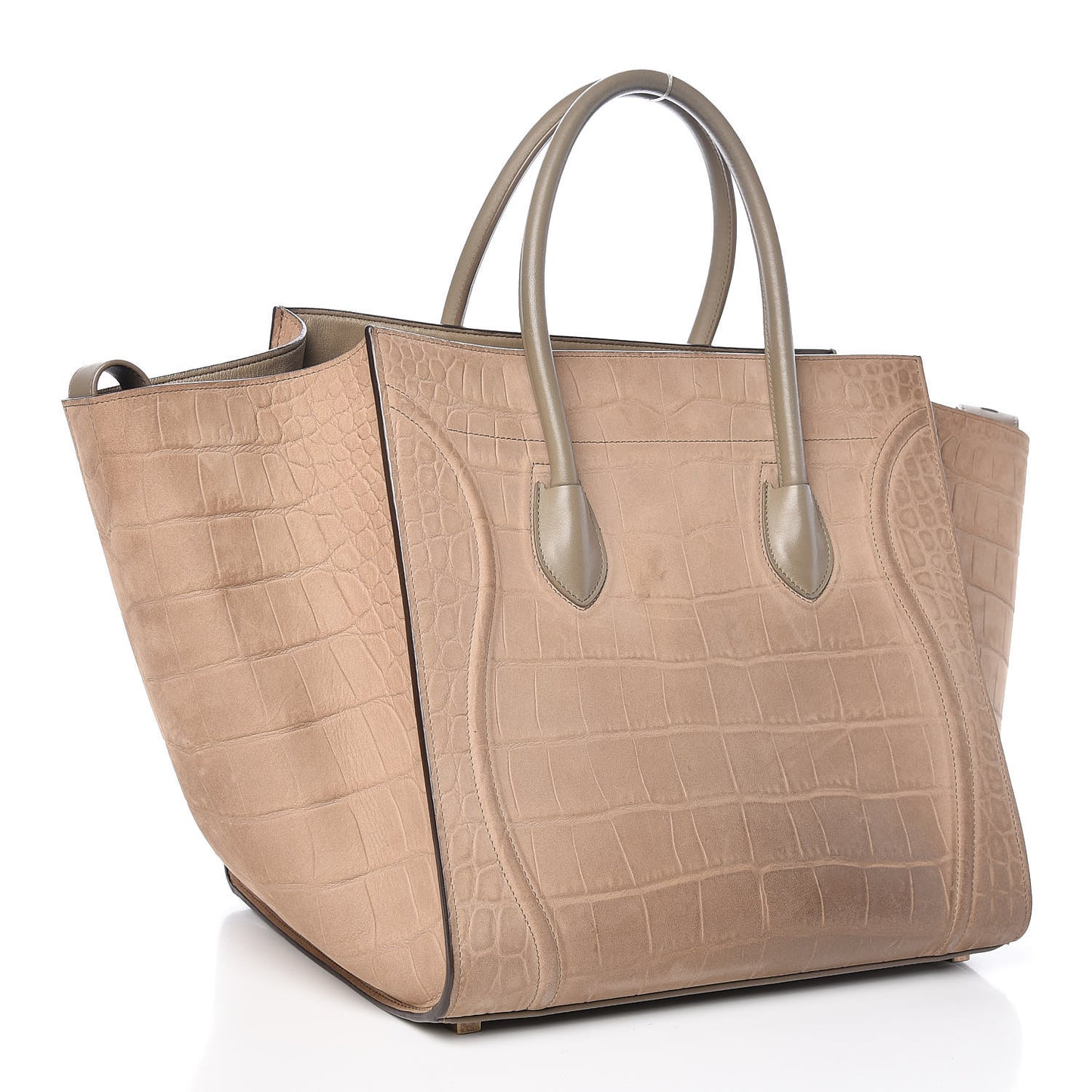 Crocodile Embossed Nubuck Medium Phantom Luggage Beige