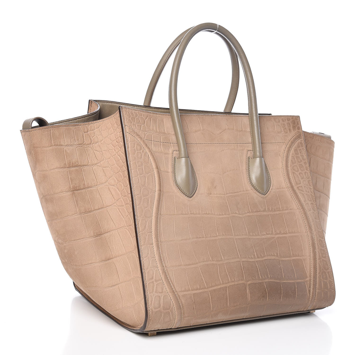Celine Crocodile Embossed Nubuck Medium Phantom Luggage Beige 3 of 15