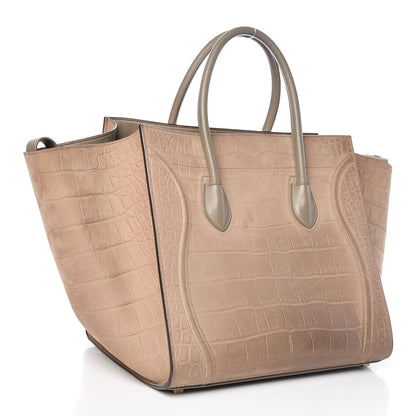 Celine Crocodile Embossed Nubuck Medium Phantom Luggage Beige 3 of 15