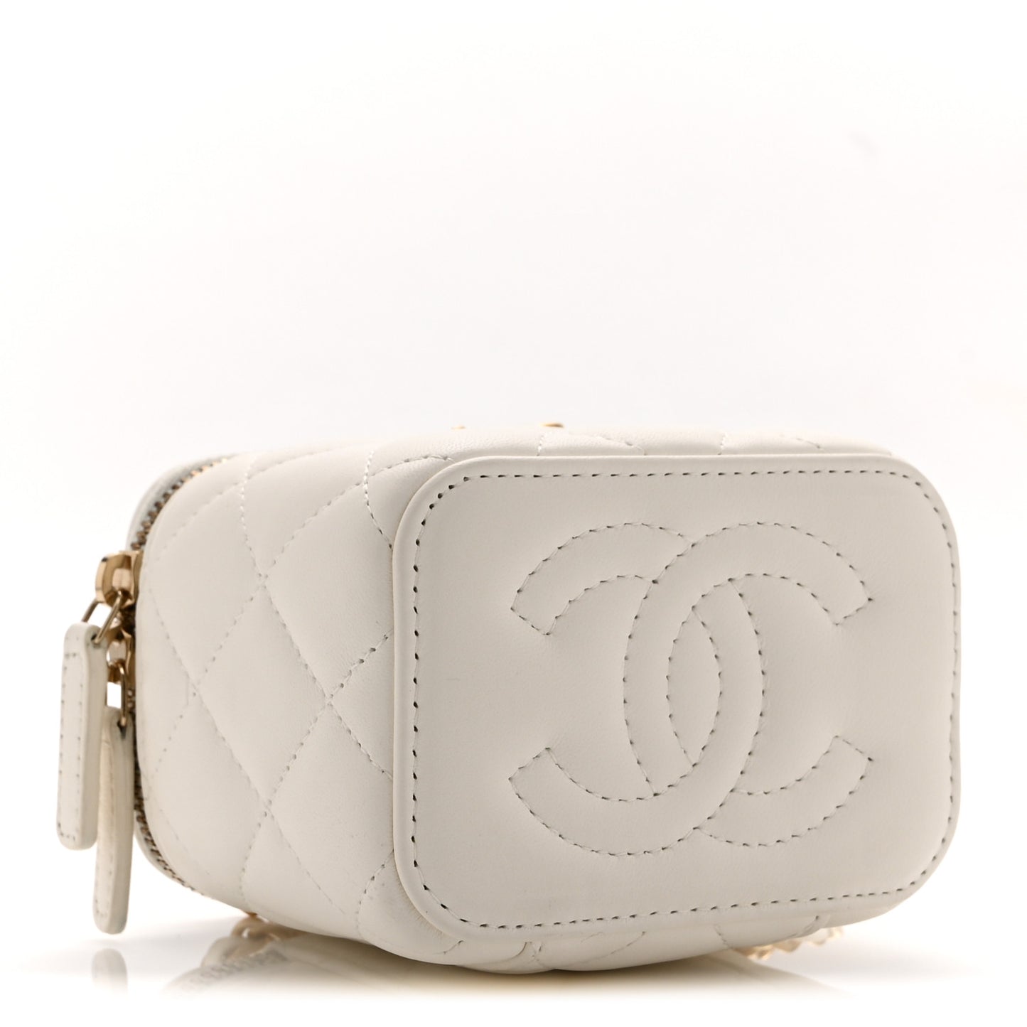 Lambskin Quilted Pearl Crush Mini Vanity Case With Chain White