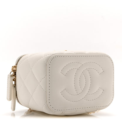 Chanel Lambskin Quilted Pearl Crush Mini Vanity Case With Chain White 4 of 11