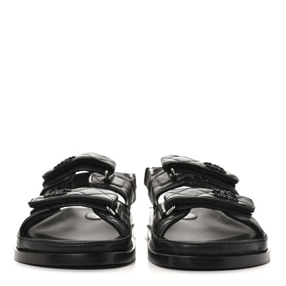Chanel Grained Calfskin Velcro Dad Sandals 39 Black 2 of 8