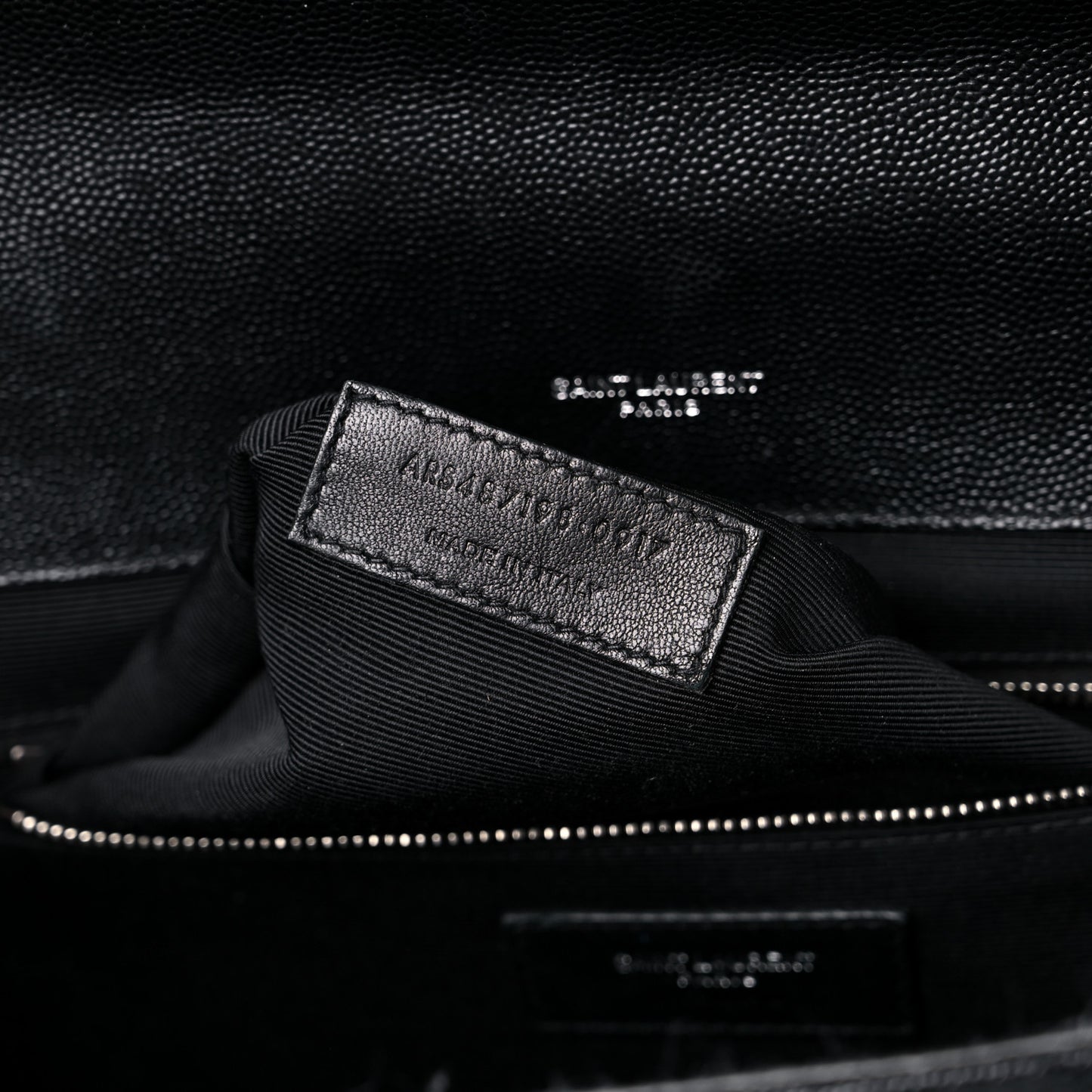 Grain De Poudre Textured Mixed Matelasse Large Triquilt Monogram Satchel Black