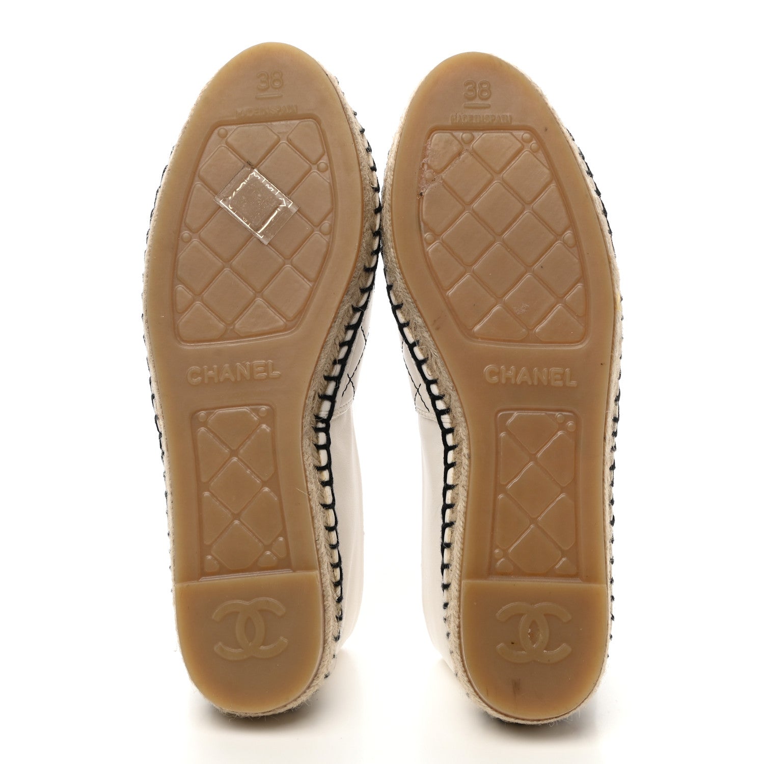 Chanel Lambskin Stitched CC Espadrilles 38 White Black 6 of 9