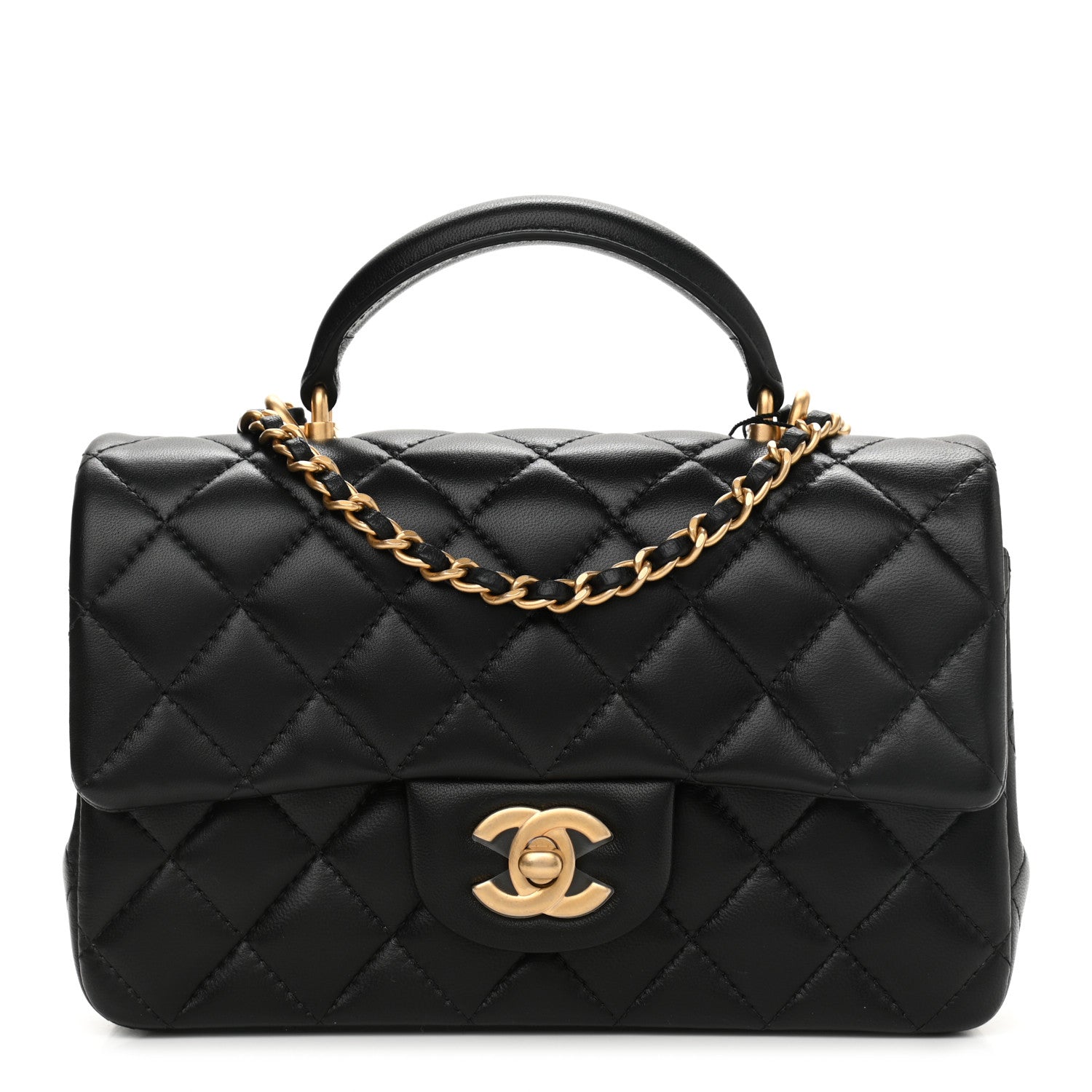 Chanel Lambskin Quilted Mini Top Handle Rectangular Flap Black 1 of 11