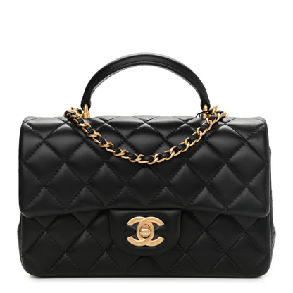 Chanel Lambskin Quilted Mini Top Handle Rectangular Flap Black 1 of 11