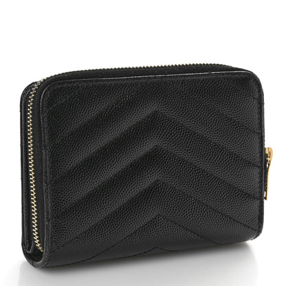 Saint Laurent Grain De Poudre Matelasse Chevron Monogram Compact Zip Around Wallet Black 3 of 8