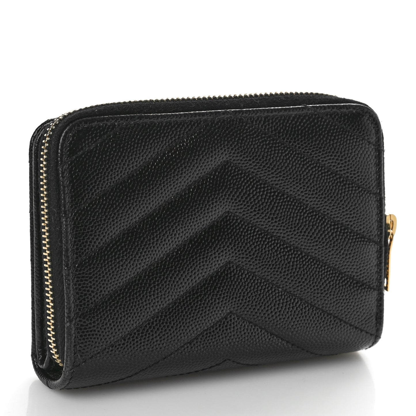 Grain De Poudre Matelasse Chevron Monogram Compact Zip Around Wallet Black