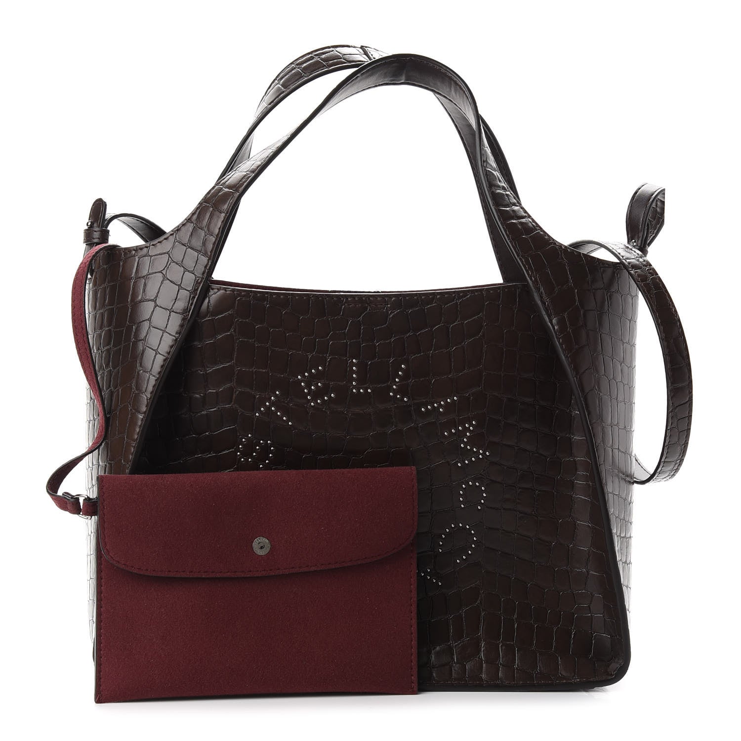 Stella McCartney Crocodile Embossed Studded Logo Alter Nappa East West Tote Brown 1 of 10