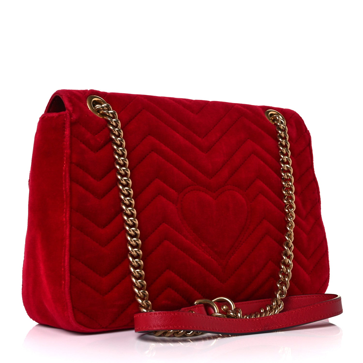 Gucci Velvet Matelasse Medium GG Marmont Shoulder Bag Hibiscus Red 3 of 10