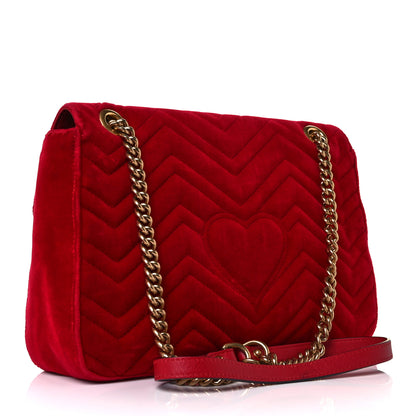 Gucci Velvet Matelasse Medium GG Marmont Shoulder Bag Hibiscus Red 3 of 10