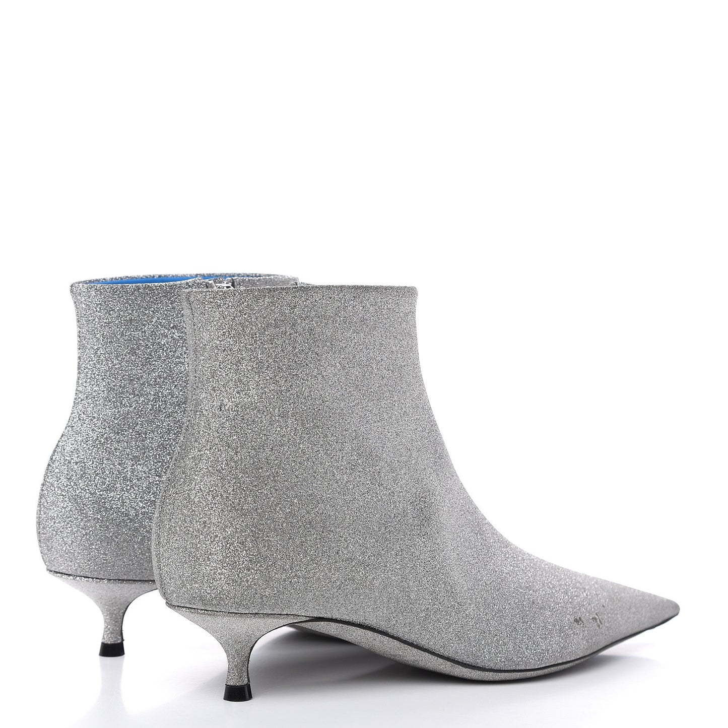 Calfskin Glitter Short 40mm Extreme Pointed Toe Knife Booties 36 Silver Hardware