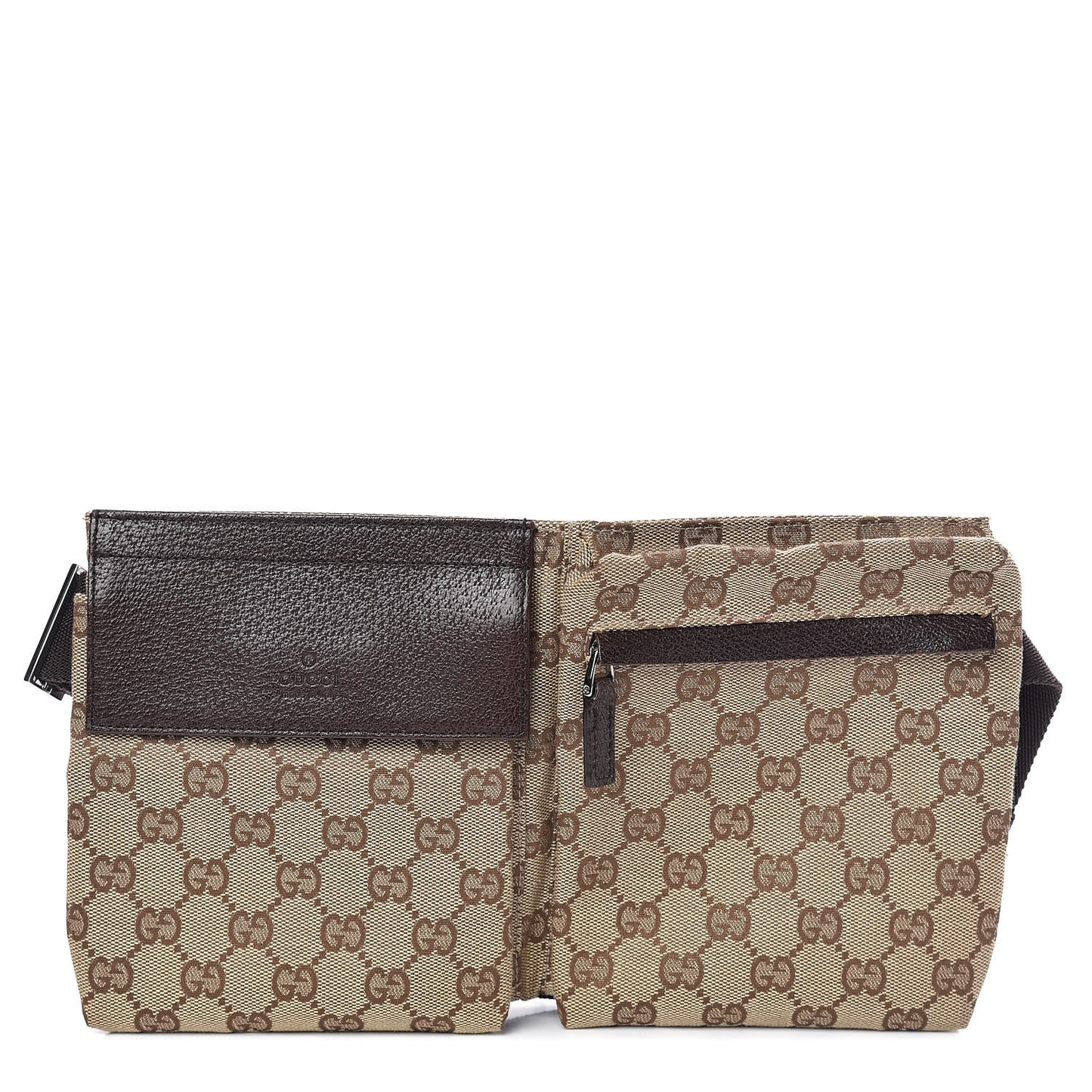 GG Monogram Double Pocket Belt Bag Dark Brown