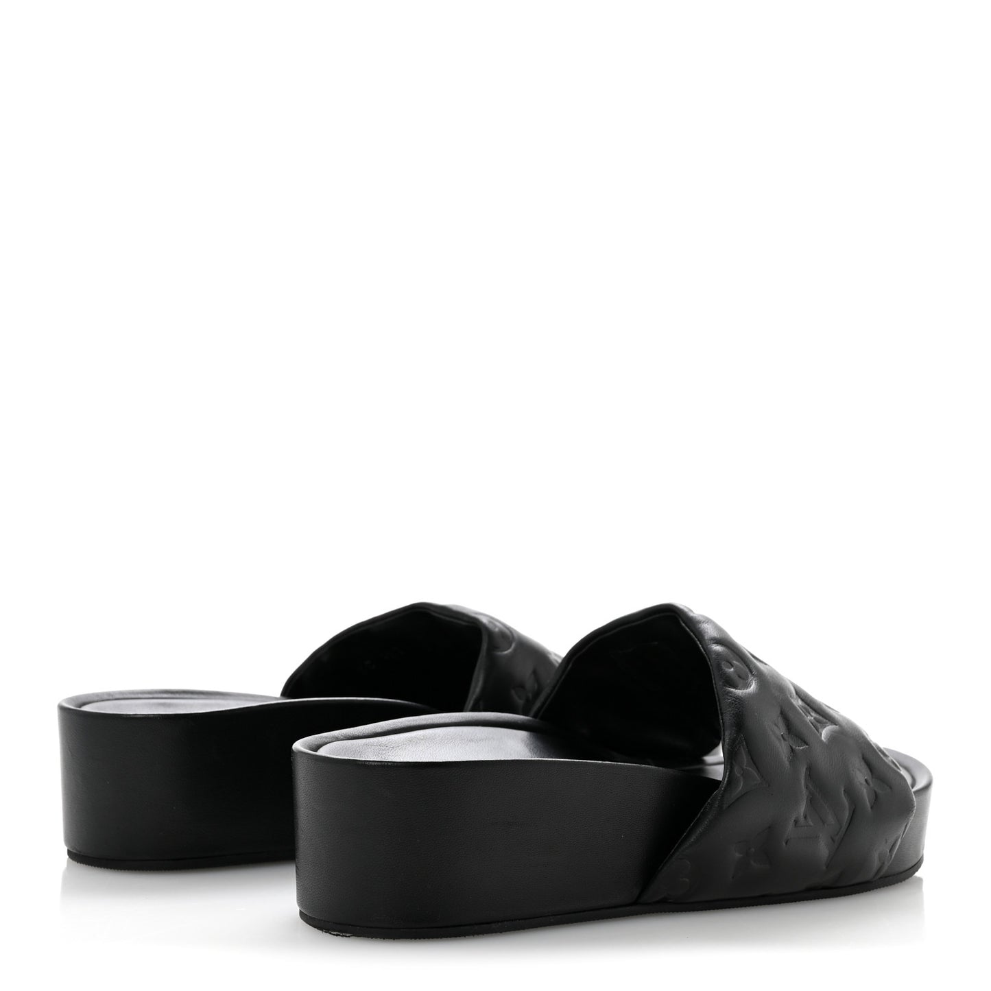 Lambskin Embossed Monogram Jumbo Flatform Mule Sandals 39 Black