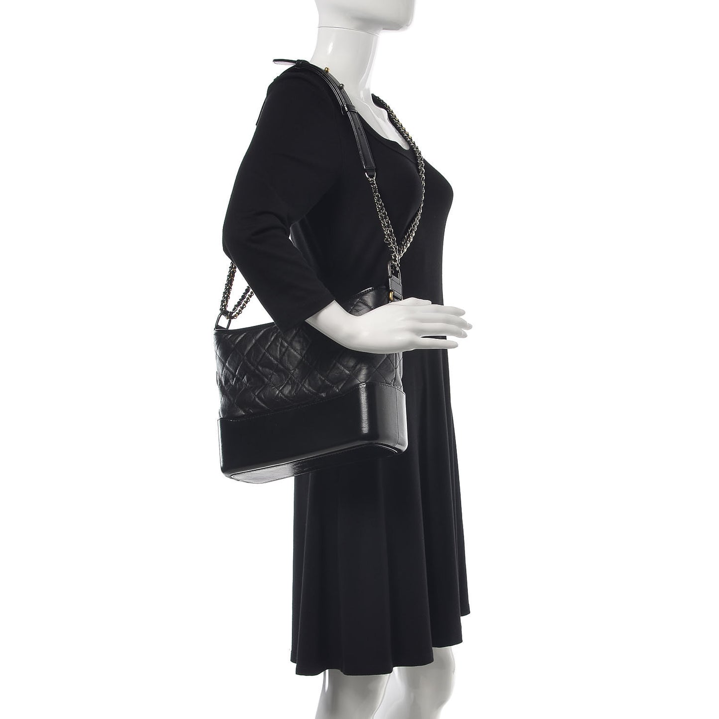 Aged Calfskin Quilted Medium Gabrielle Hobo Black