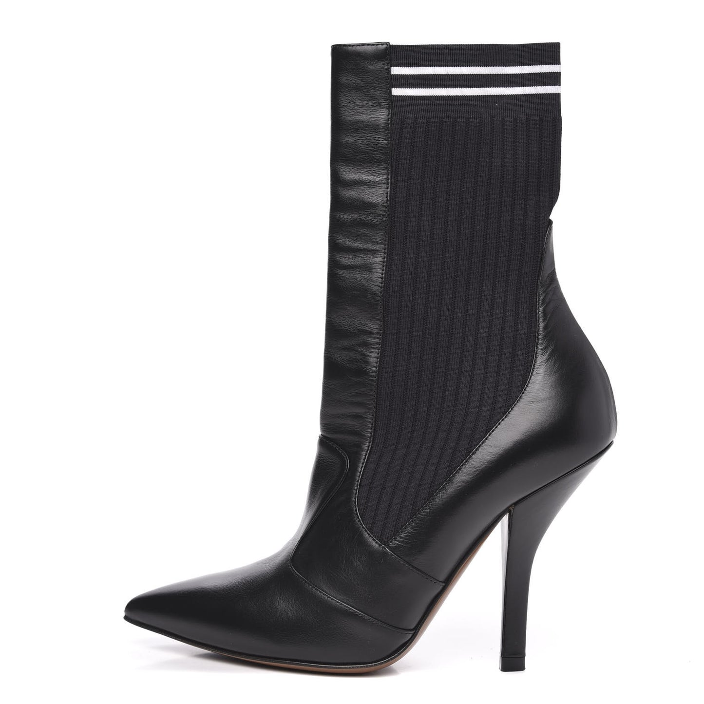 Vitello Lucido Stretch Fabric Striped Rockoko 105mm Sock Boots 36 Black