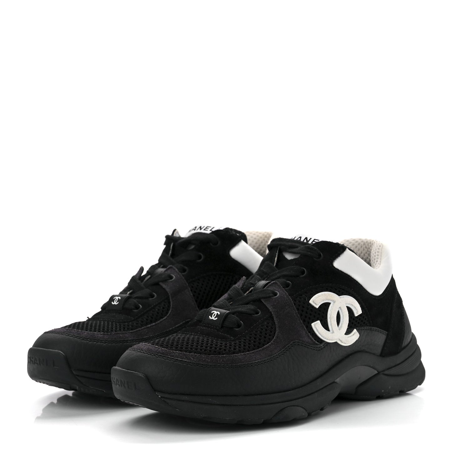 Mesh Suede Grained Calfskin Womens CC Sneakers 36.5 Black White