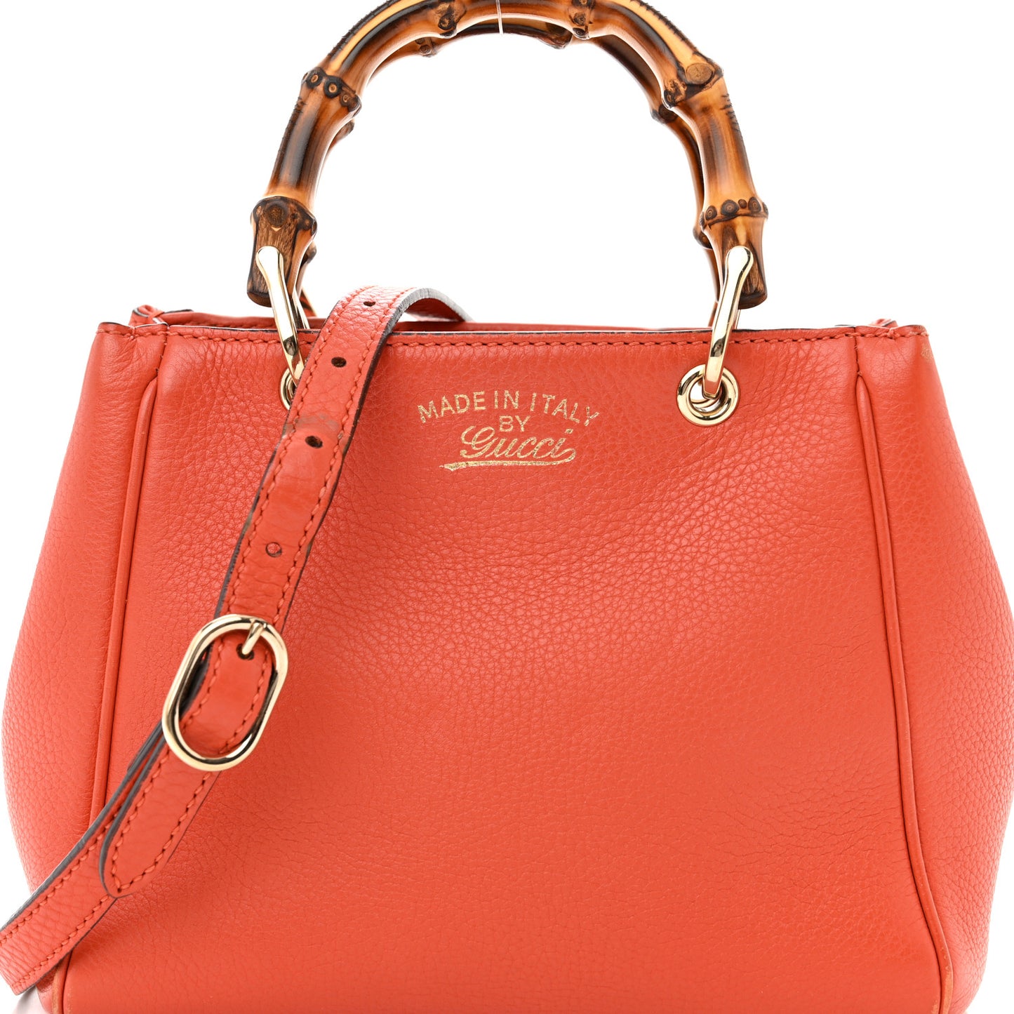 Calfskin Mini Bamboo Shopper Tote Dark Orange