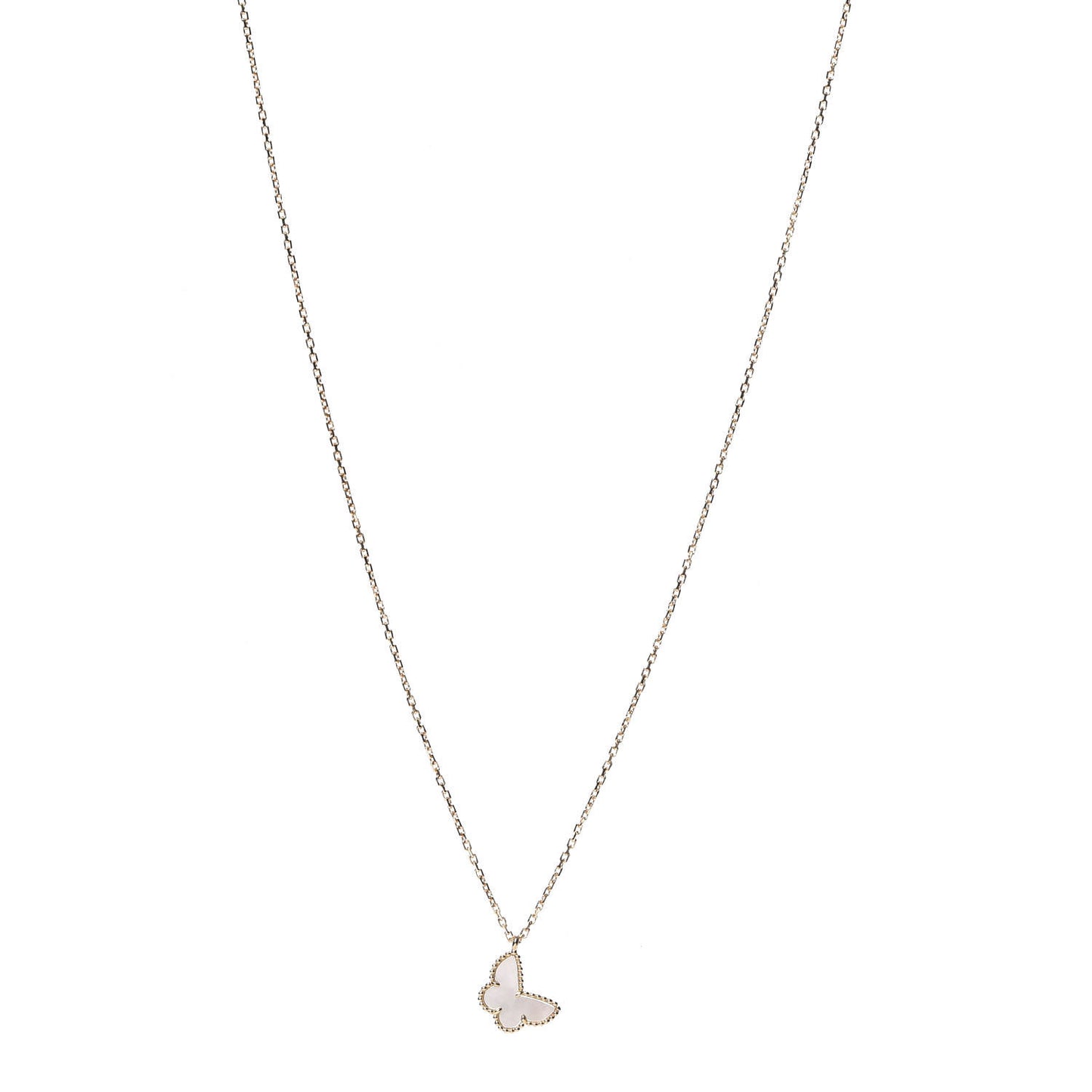 18K Yellow Gold Mother of Pearl Sweet Alhambra Butterfly Pendant Necklace
