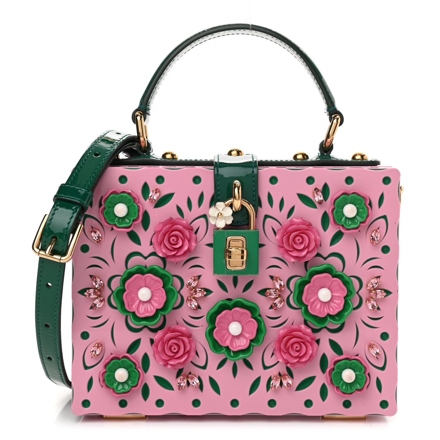 Dolce & Gabbana Plexiglass Crystal Embellished Lily Box Bag Pink Green 1 of 9