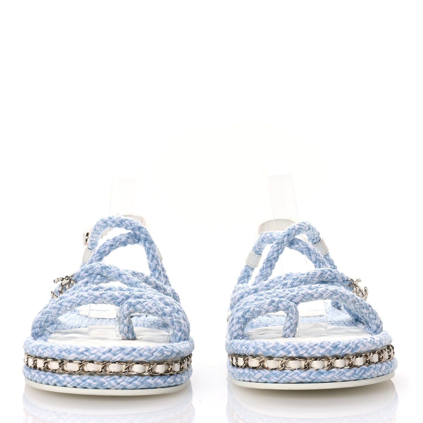 Lambskin Cord Chain CC Sandals 42 Blue White