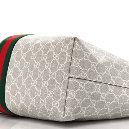Gucci GG Supreme Monogram Textured Dollar Calfskin Web Medium Ophidia Shopping Tote Beige Mystic White Oatmeal 18 of 21