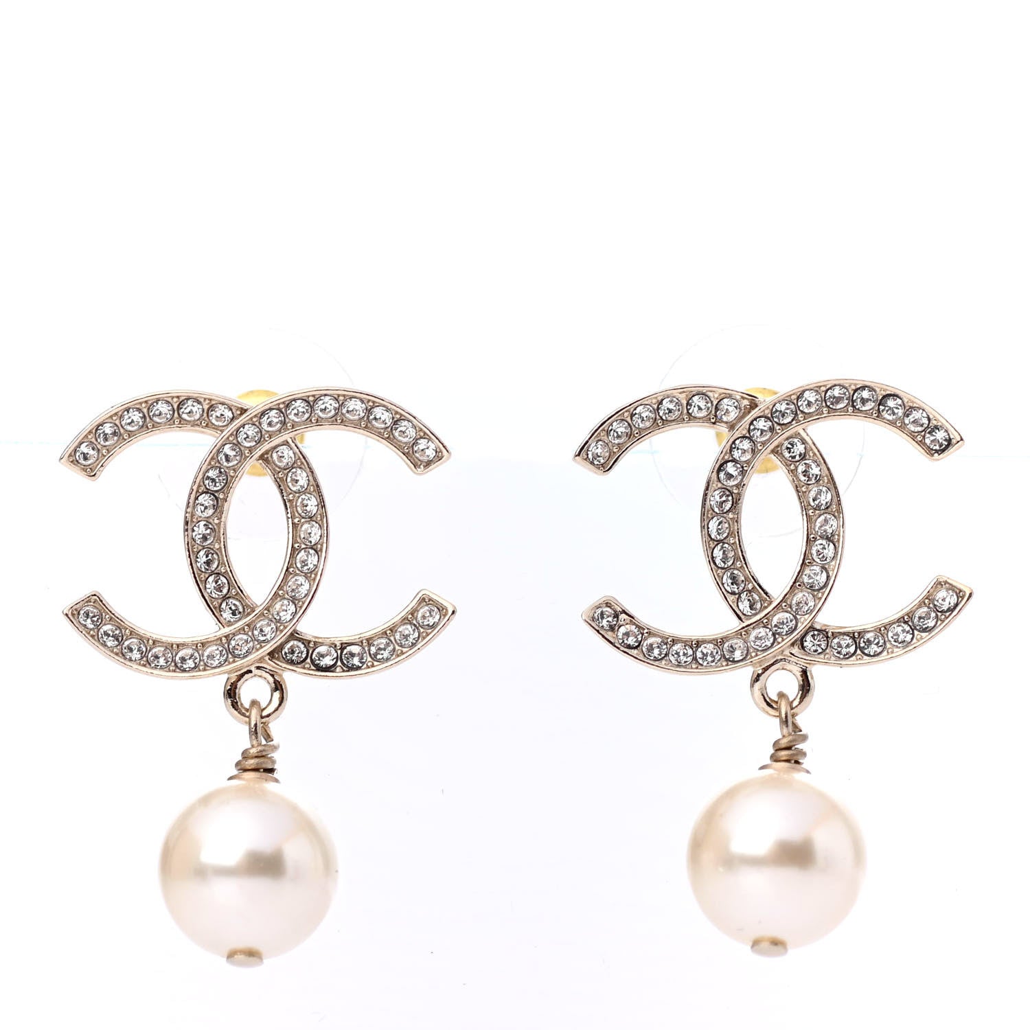 Chanel Crystal Pearl CC Drop Earrings Gold 1 of 4